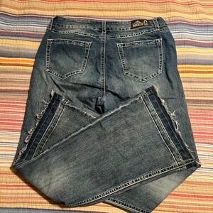 Rockin‎ C Womens Jeans Size 33 Bootcut Blue Denim Distressed Frayed Hem
